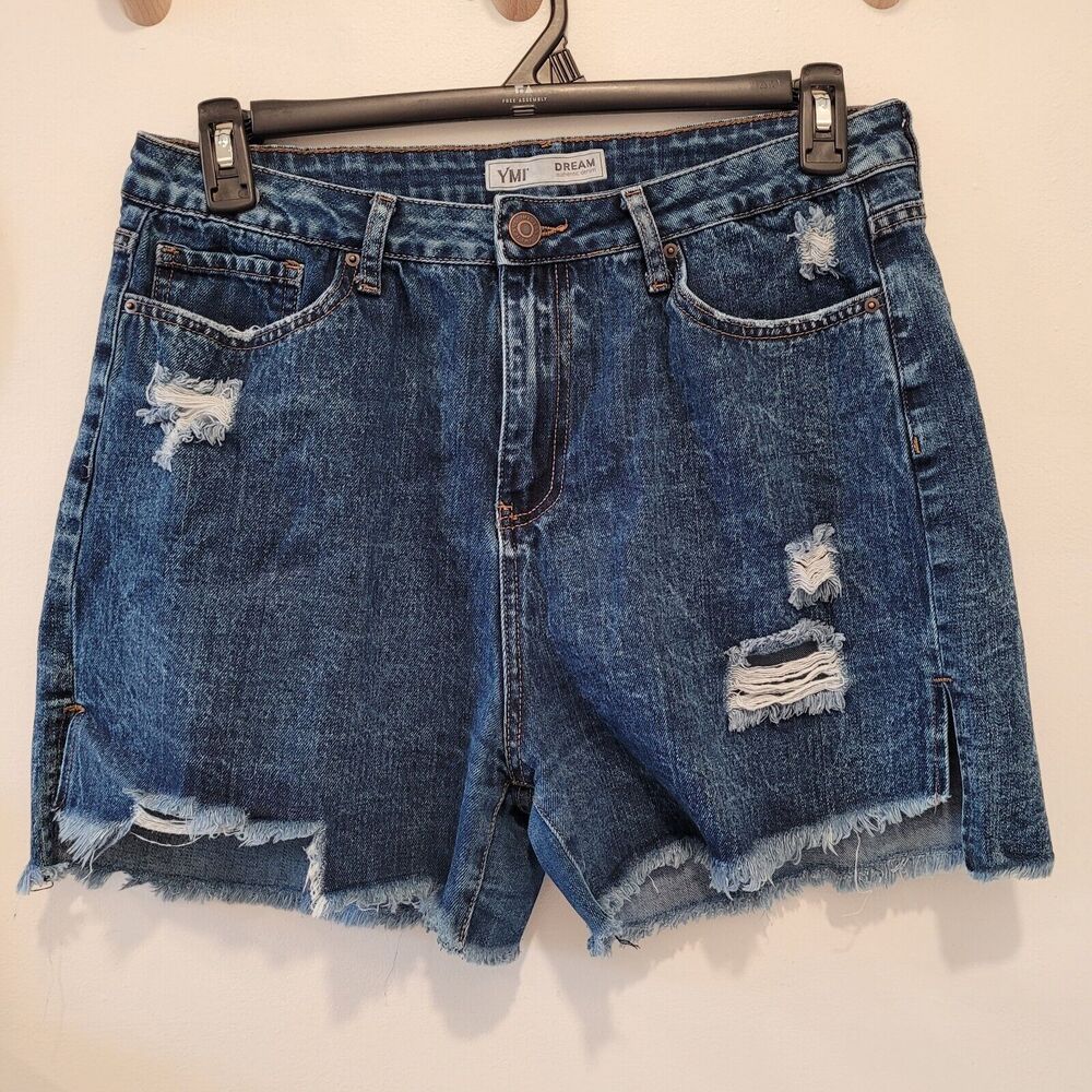 Ymi High Rise Denim Shortie Shorts  Women's Juniors 15 Dark Wash Cutoff